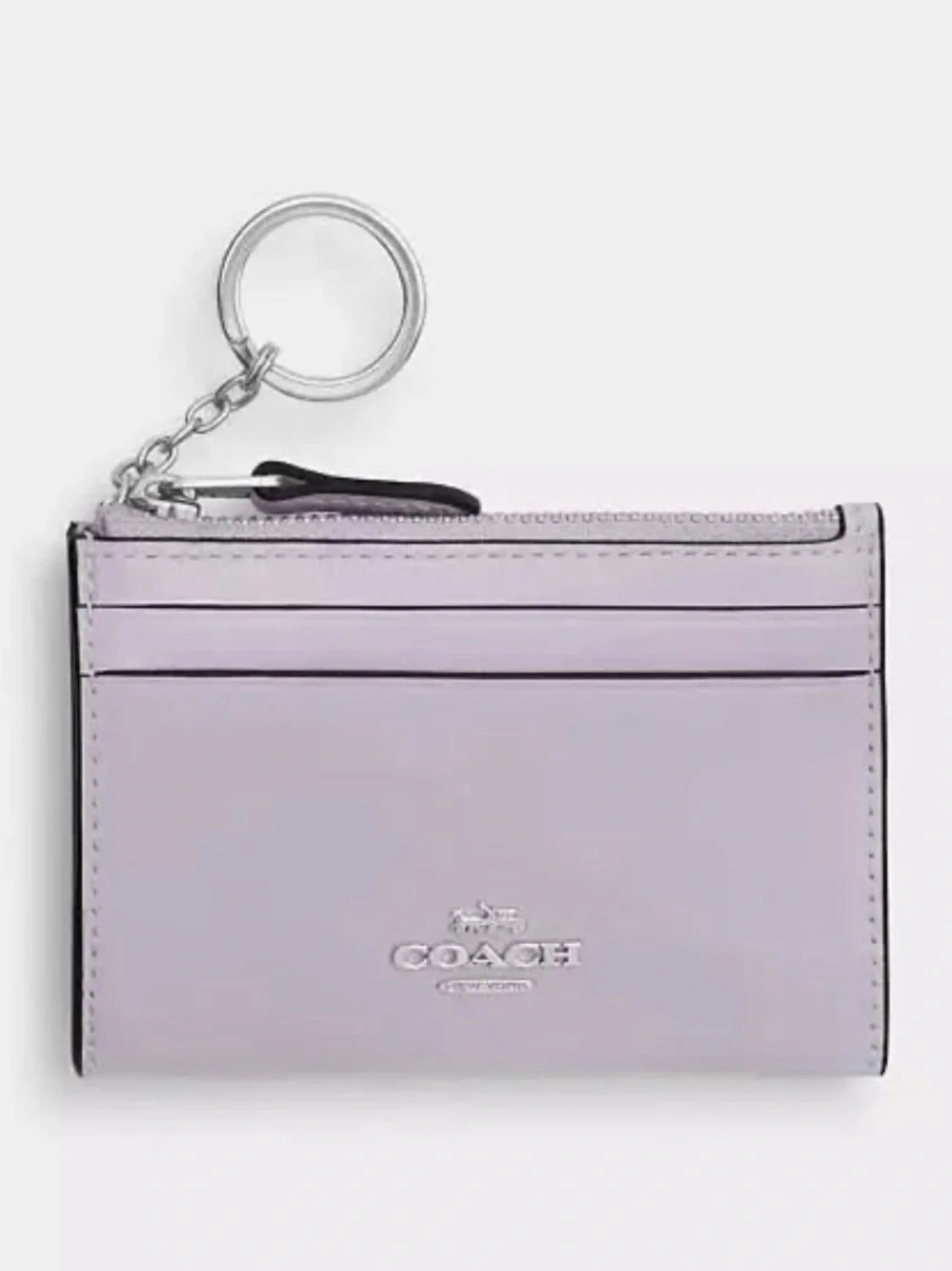 Coach Mini Skinny ID Card Case Wallet Silver/Light Amethyst Glazed Leather NWT